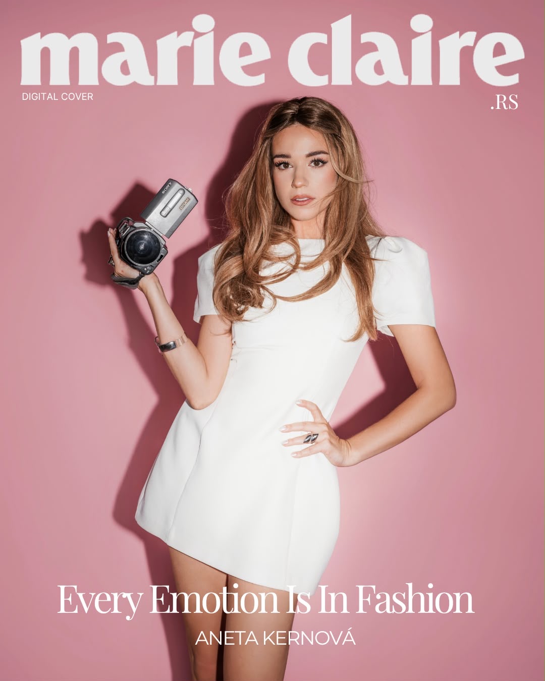Marie Claire digital cover with Aneta Kernová in white dress
